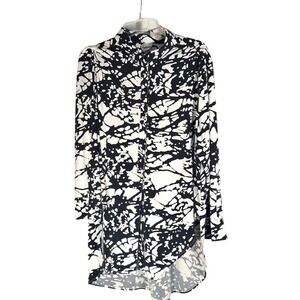 Chico's Black & White Marble Print Button-Up Tunic size 4/ 20/22 tie front